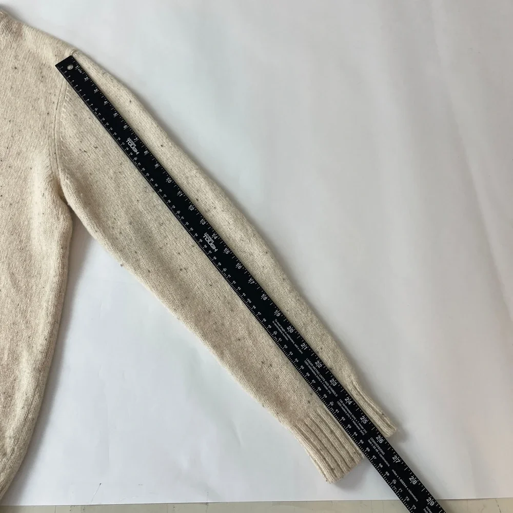 LL Bean Sweater Mens M Cream 1/4 Zip Shetland Corduroy Elbow Patch Outdoor Gorp